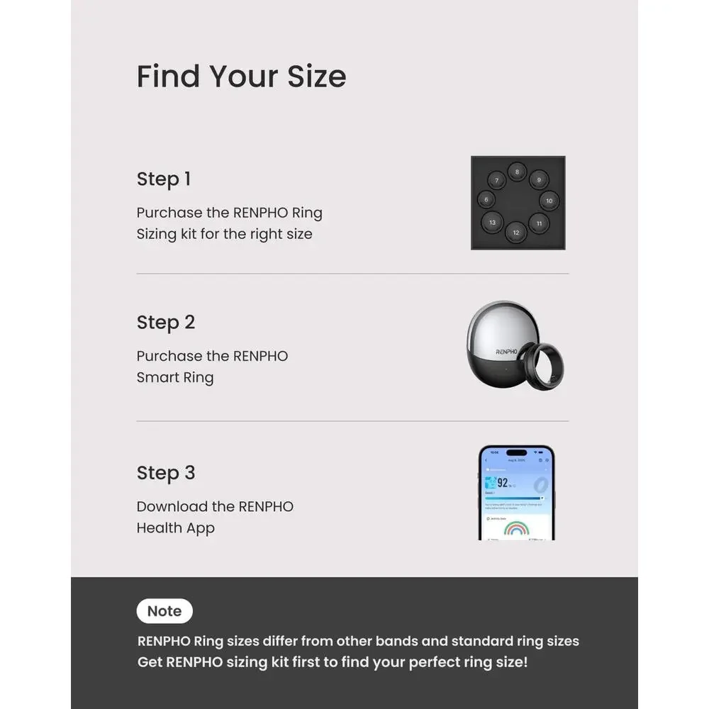 Renpho Lynx Smart Ring Size 8 Black Health Fitness Tracker w/ Charging Case NIB